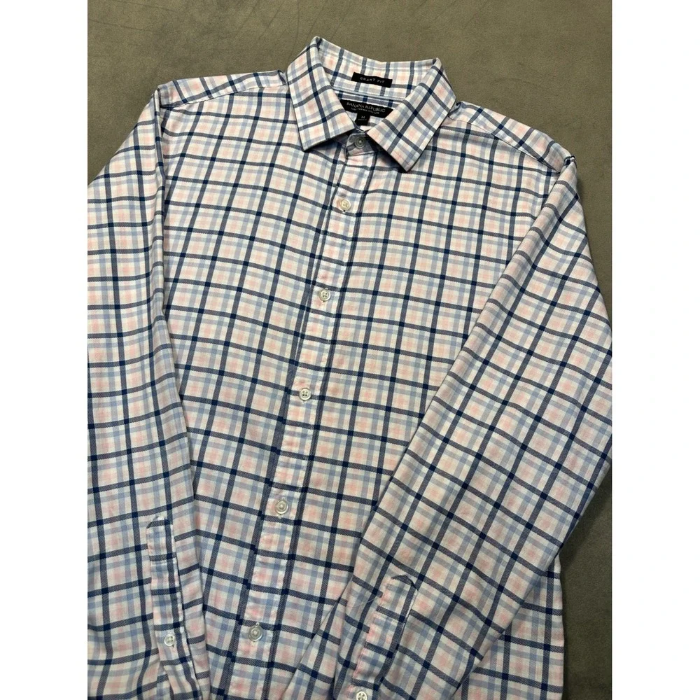 Banana Republic Grant Fit Plaid Button Down Shirt‎ Men's Medium Blue Pink White